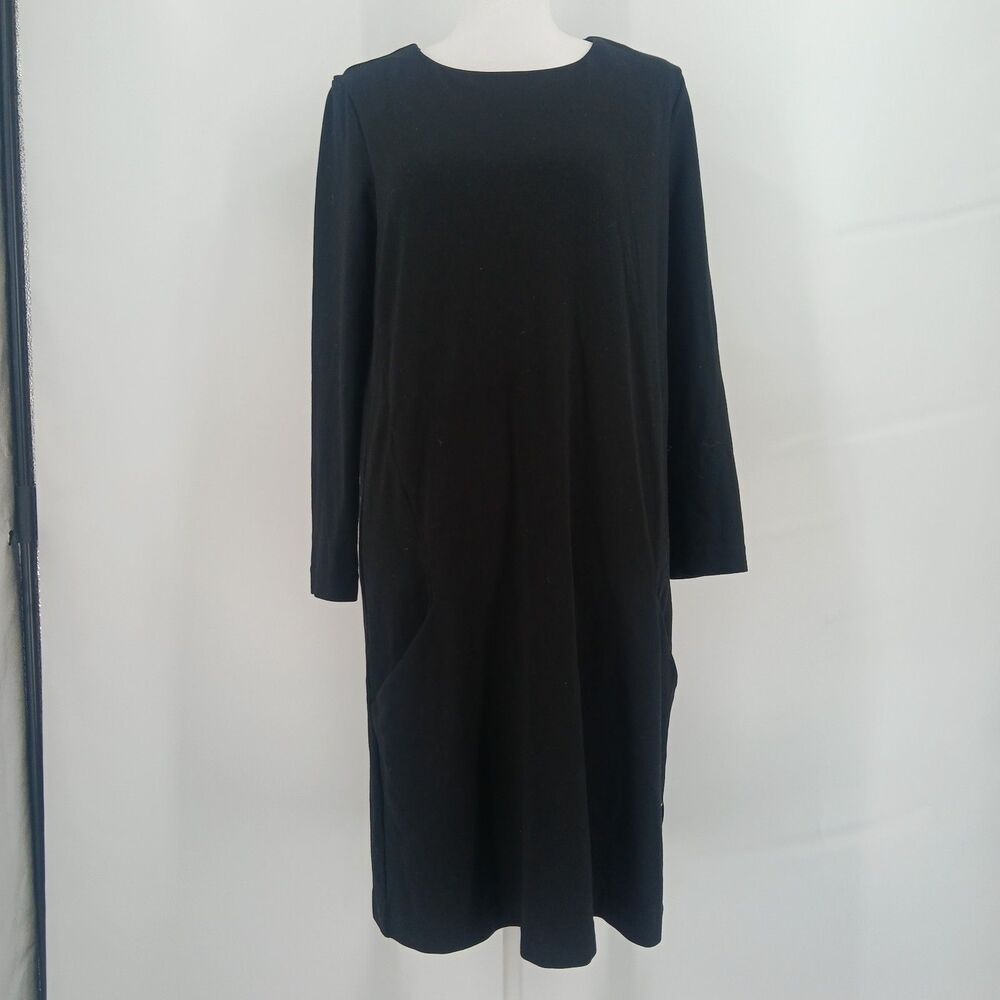 H&M Womens Size Medium Black Ribbed Knit Long Sleeve Midi Dress